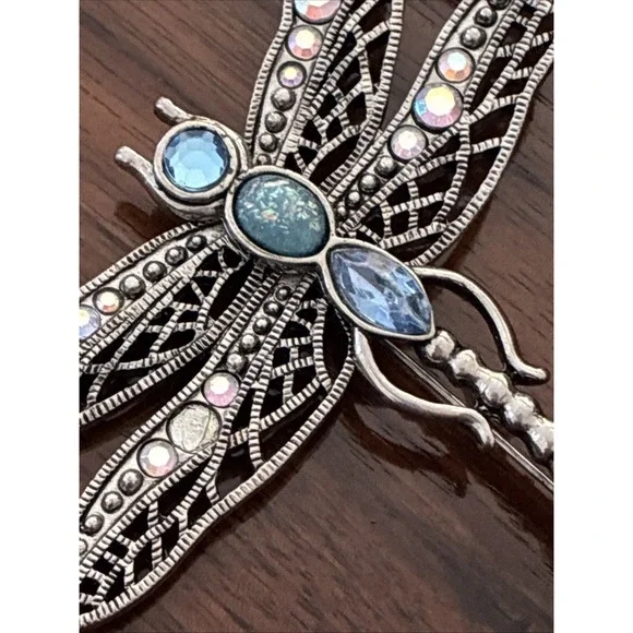 Vintage Brooch Pin Dragonfly Bijouterie Glass Metal - Picture 9 of 10